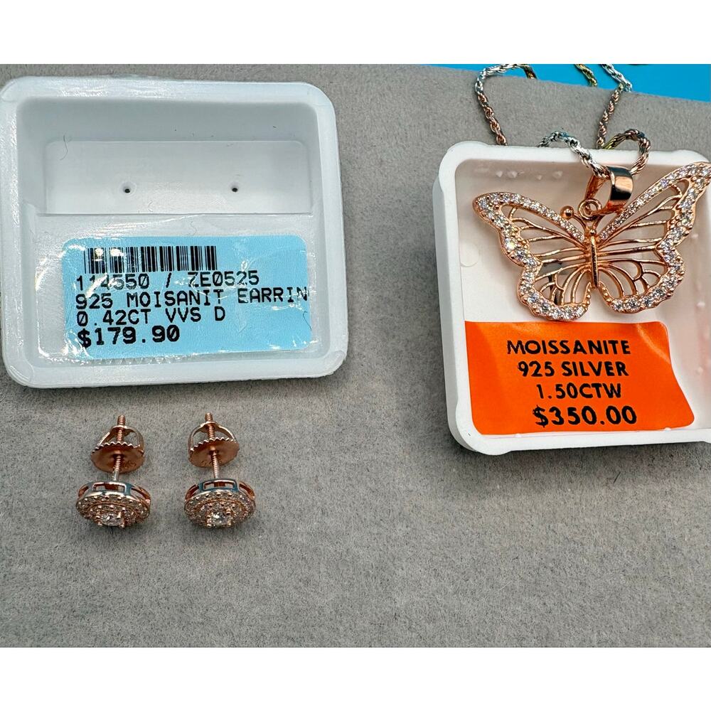 Moissanite Butterfly Necklace & Earring Set in Rose Gold over 925 Sterling